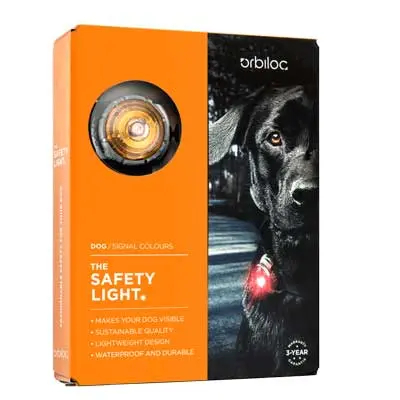 Orbiloc Dog Dual Sicherheitslicht Gelb in Produktverpackung
