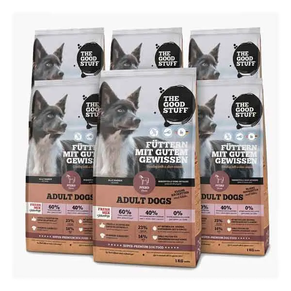 THE GOODSTUFF Minis Pferd Adult 6 x 1 kg Sparpaket mit sechs Futtersäcken