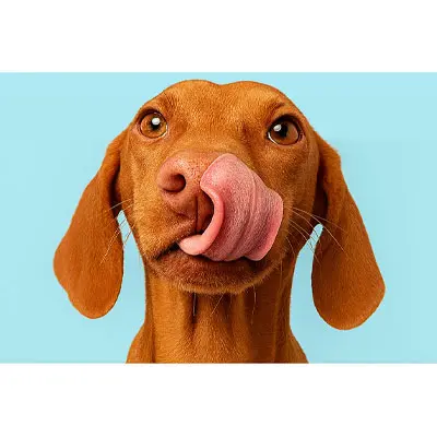 Hund mit blauem Hintergrund