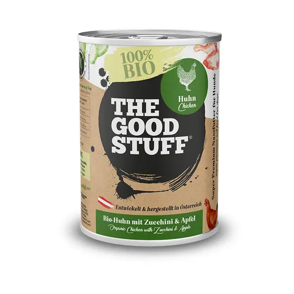 THE GOODSTUFF BIO Huhn mit Zucchini & Apfel – getreidefreies BIO-Nassfutter für Hunde