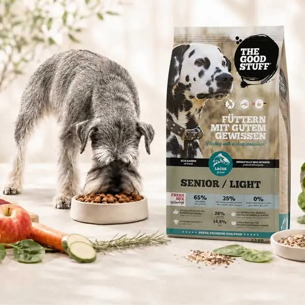 The Good Stuff Lachs Senior Adult Light Trockenfutter mit Hund und Futtersack