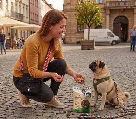 Hund mit THE GOODSTUFF Hundeleckerlies als Belohnung