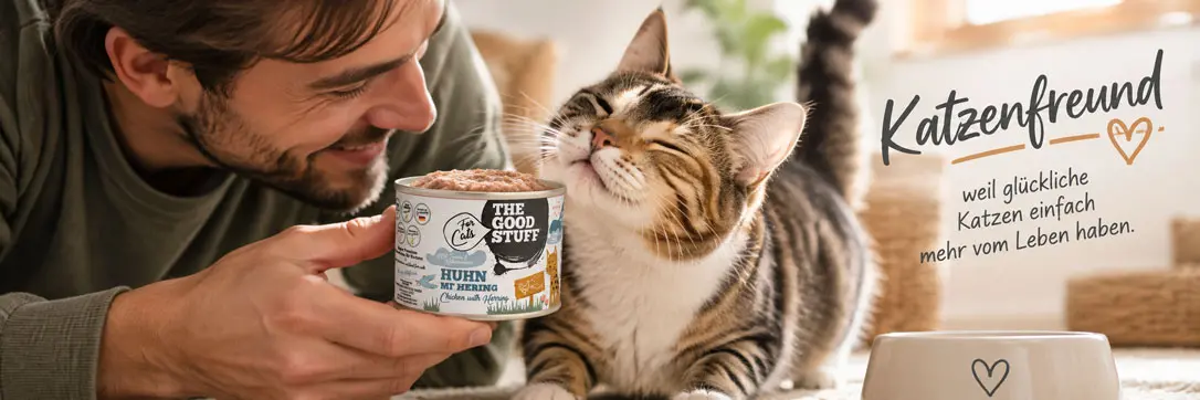 Glückliche Katze mit THE GOODSTUFF Katzen-Nassfutter