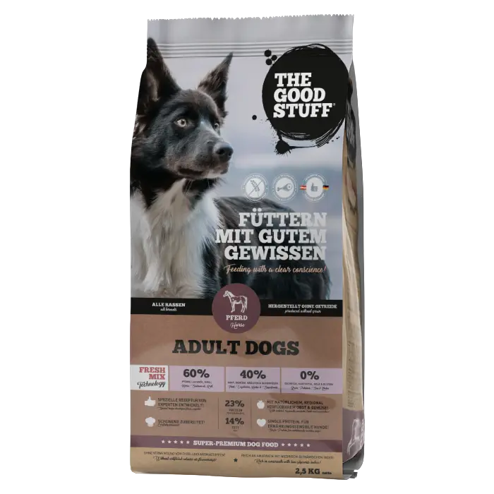THE GOOD STUFF Adult Pferd 2,5 kg Sack – getreidefreies Monoprotein-Trockenfutter für Hunde